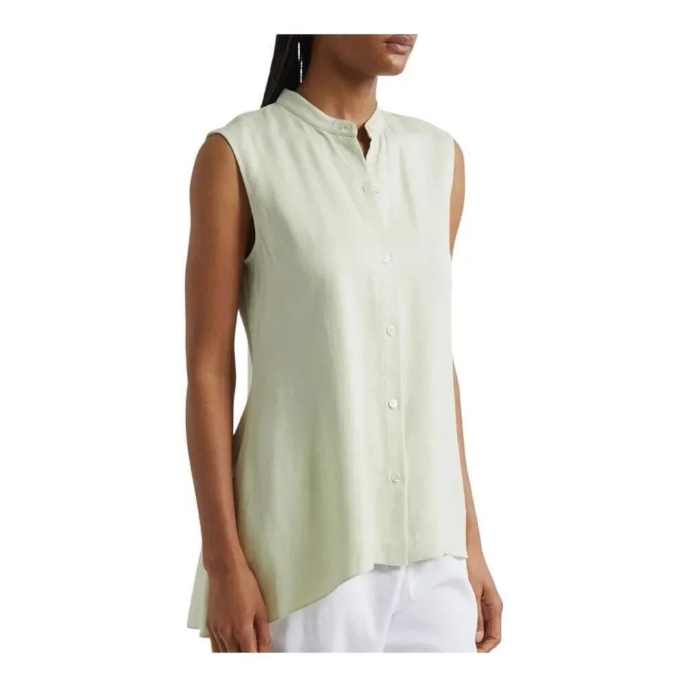 Theory Asymmetric Drape linen blend sleeveless top blouse in aloe size M NWT